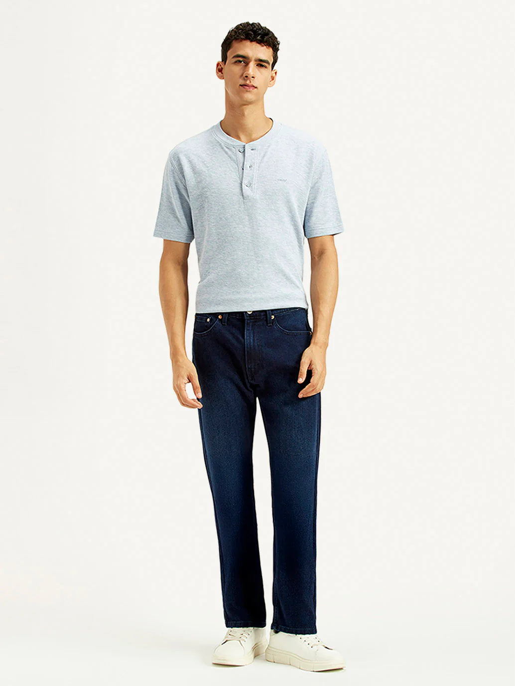 Indigo Denim Jeans for Men Straight Fit Mid Rise Casual