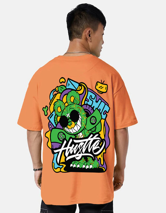 Cool Orange Oversize Round Neck T-Shirt with Trendy Back Printed Artwork