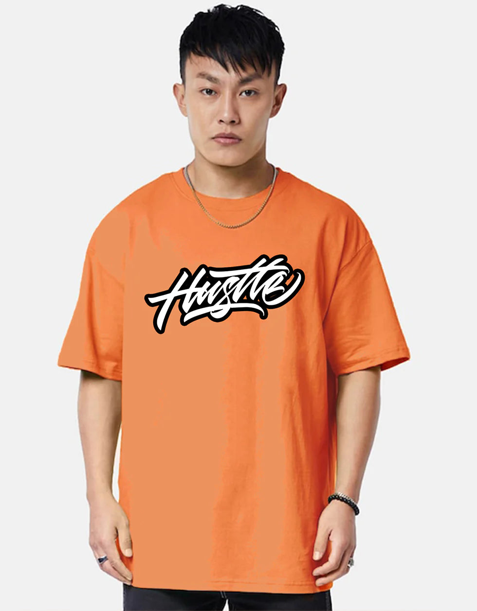 Cool Orange Oversize Round Neck T-Shirt with Trendy Back Printed Artwork