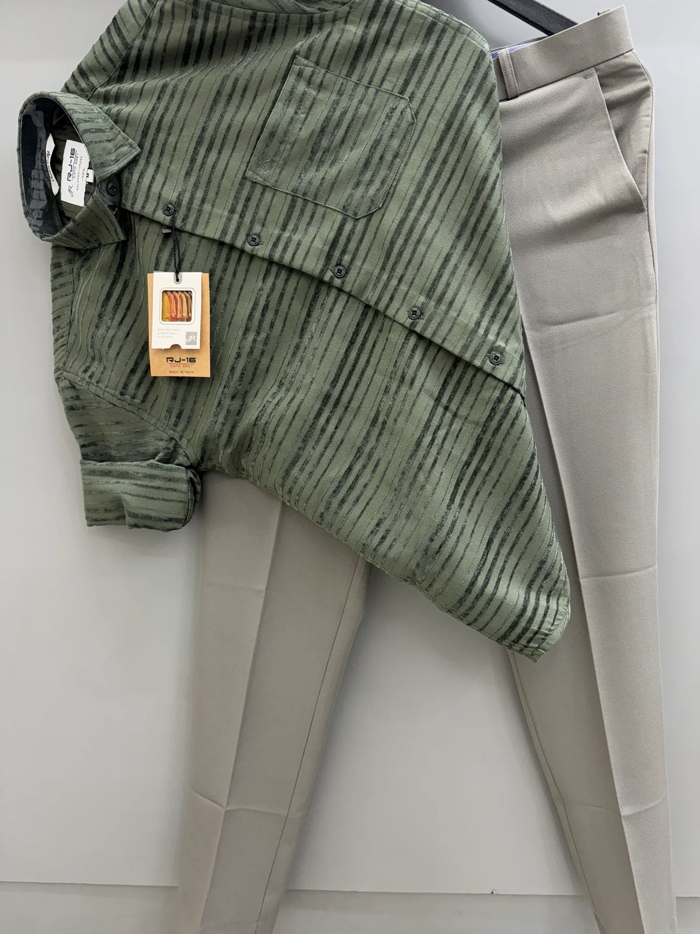 Stylish Men’s Imported Jacquard Green Shirt Paired with Light Green Formal Pant Two Piece Outfit