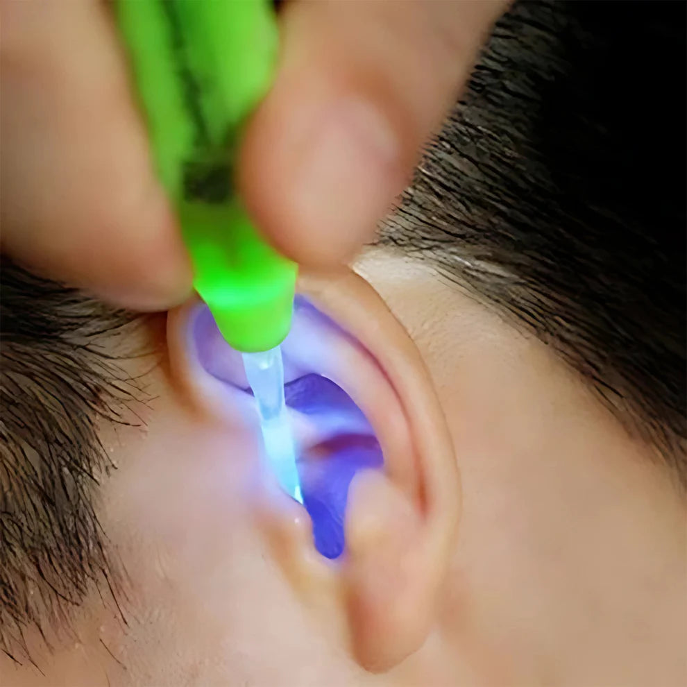 Green LED Ear Wax Removal Tool with Tweezer for Easy and Safe Cleaning