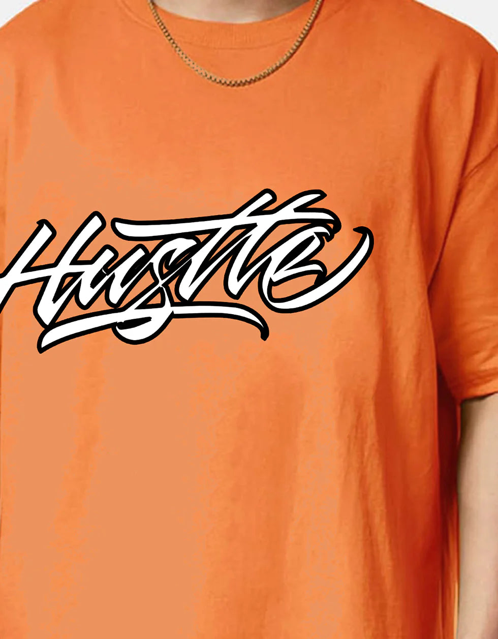 Cool Orange Oversize Round Neck T-Shirt with Trendy Back Printed Artwork