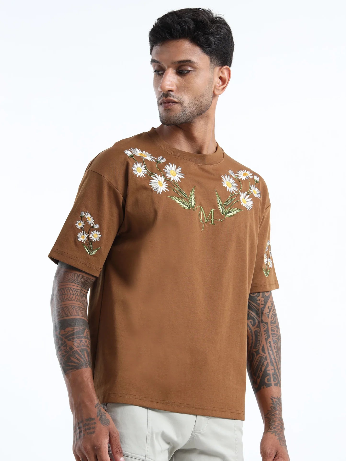 Stylish Brown Loose-Fit Round Neck T-Shirt for Men with Soft Touch Fabric