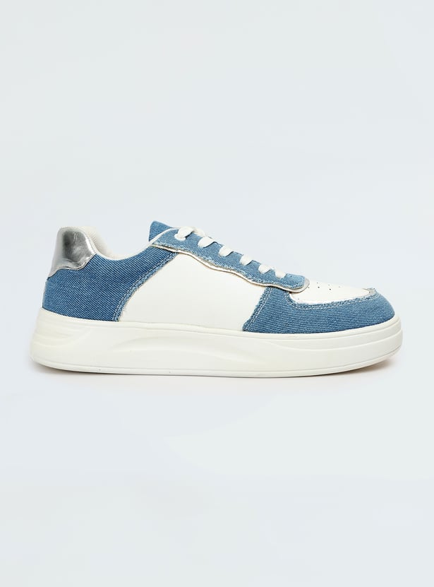 Durable Women’s Colourblocked Denim Infused Sneakers for Long Hours of Comfort and Support