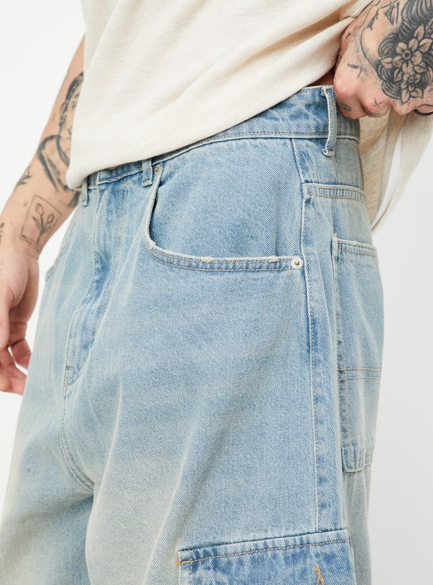 Relaxed Fit Men’s Washed Cargo Denim Jeans for Everyday Comfort