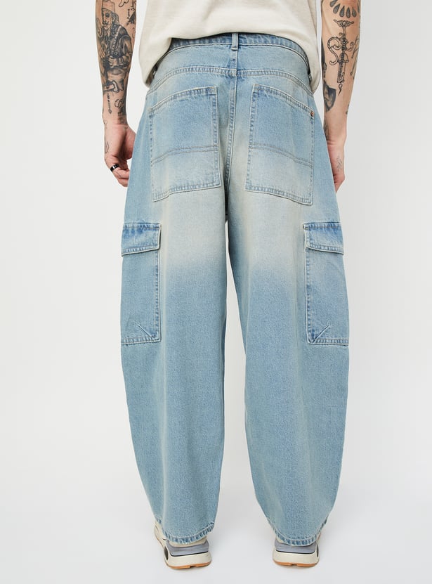Relaxed Fit Men’s Washed Cargo Denim Jeans for Everyday Comfort
