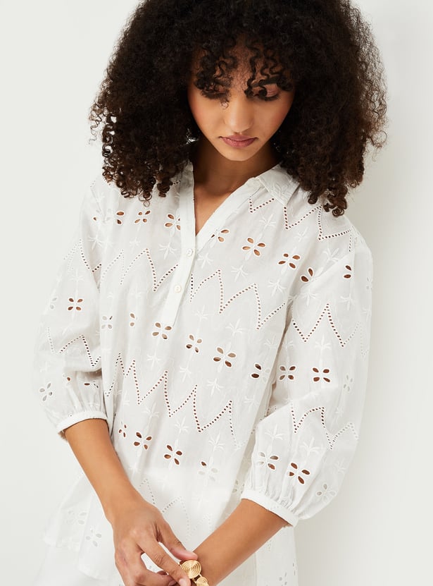 Casual Women’s Schiffili Embroidered Top with Elegant Stitching for Everyday Style