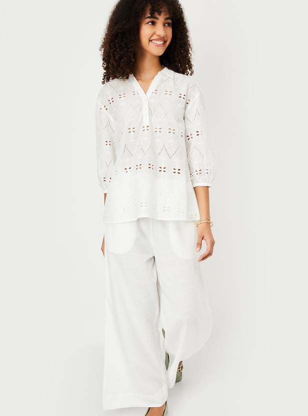 Casual Women’s Schiffili Embroidered Top with Elegant Stitching for Everyday Style