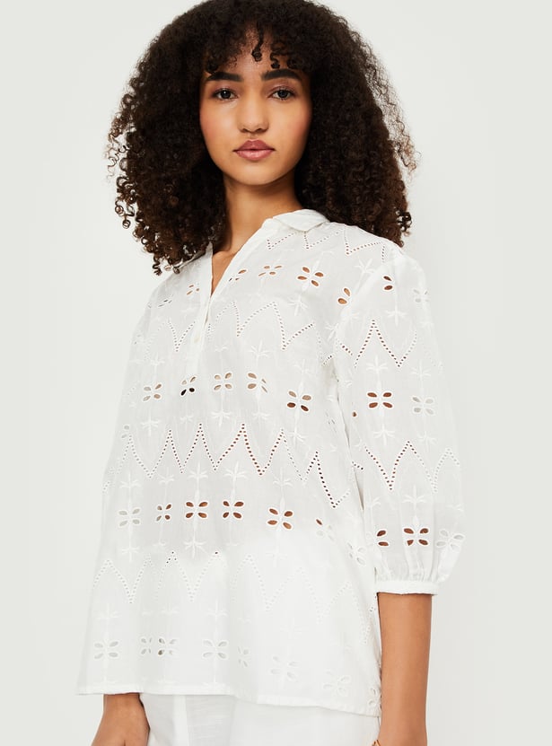 Casual Women’s Schiffili Embroidered Top with Elegant Stitching for Everyday Style