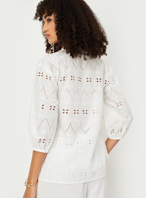 Casual Women’s Schiffili Embroidered Top with Elegant Stitching for Everyday Style