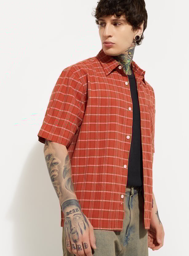 Elegant Checked Relaxed Fit Shirt for Men with Full Sleeve and Button Collar