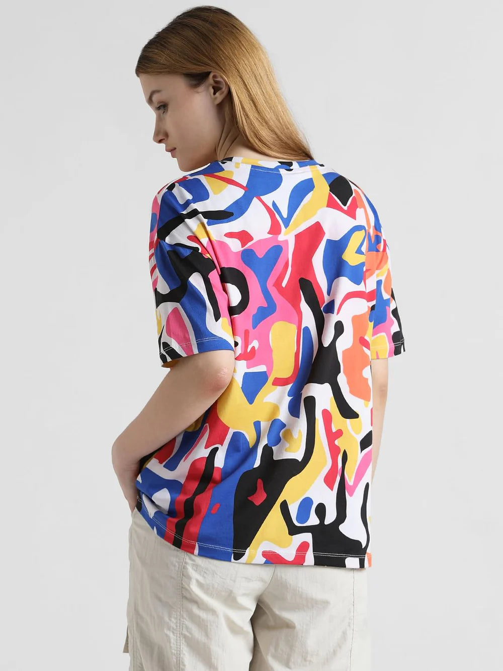 Soft Cotton Oversized T-Shirt with Abstract Multi-Colour Design