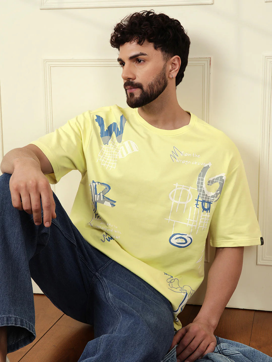 Stylish Lime Green Cotton T-Shirt for Men with Placement Print and Short Sleeves