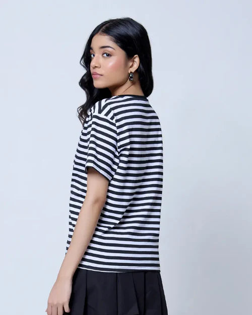 Everyday Wear Black & White Striped T-Shirt for Women