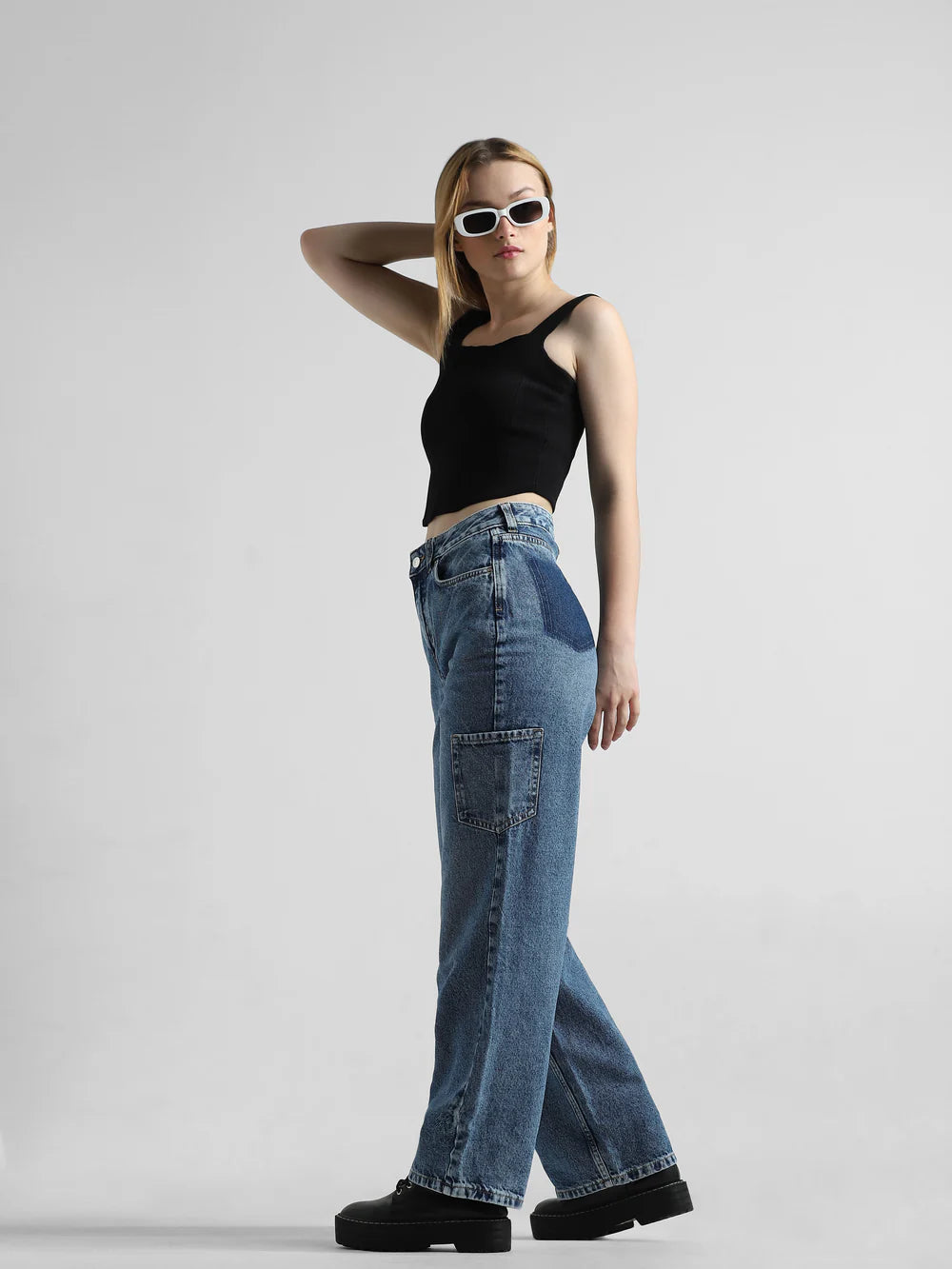 Chic Women’s Blue High Waist Carpenter Jeans for Street Style, Layering, and Casual Looks