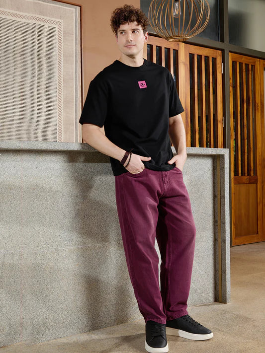 Men’s Maroon Casual Jeans Loose Fit Modern Streetwear