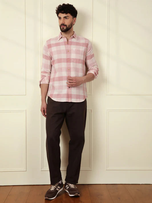 Premium Quality Textured Pink Checked Shirt for Men’s Office and Daily Wear