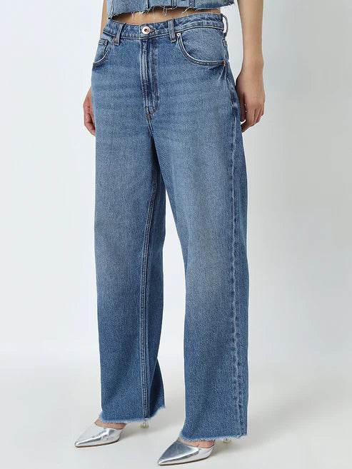 Blue High Rise Straight Fit Jeans for Women Comfortable Fit Ideal for Daily Outings