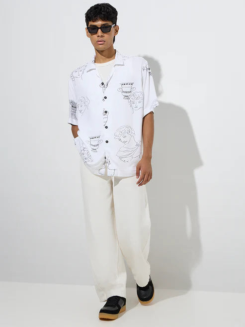 Soft Fabric White Printed Shirt for Men with Relaxed Fit for All Day Wear