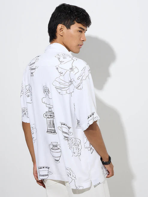 Soft Fabric White Printed Shirt for Men with Relaxed Fit for All Day Wear