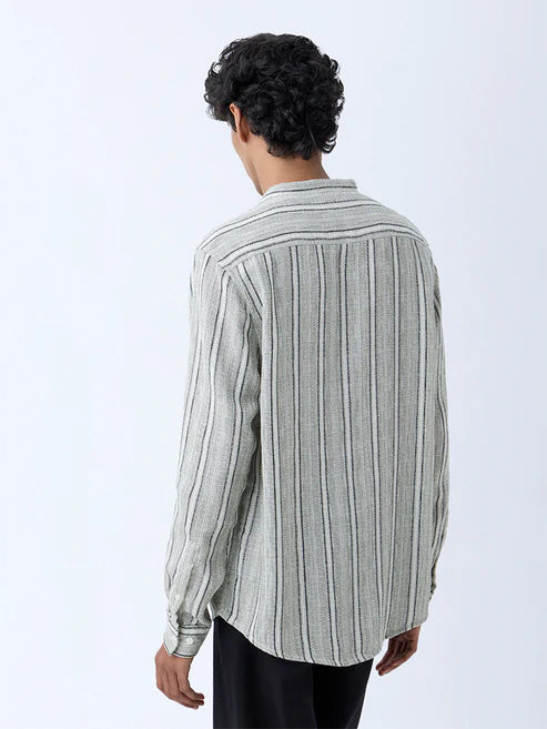 Premium Quality Sage Cotton Shirt for Men with Relaxed Fit and Sophisticated Stripes