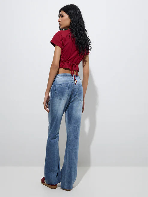 Casual Women’s Blue Faded Bootcut Mid Rise Jeans Trendy and Perfect for Street Fashion