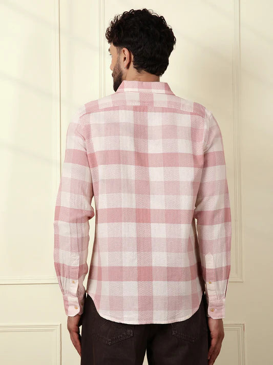 Premium Quality Textured Pink Checked Shirt for Men’s Office and Daily Wear