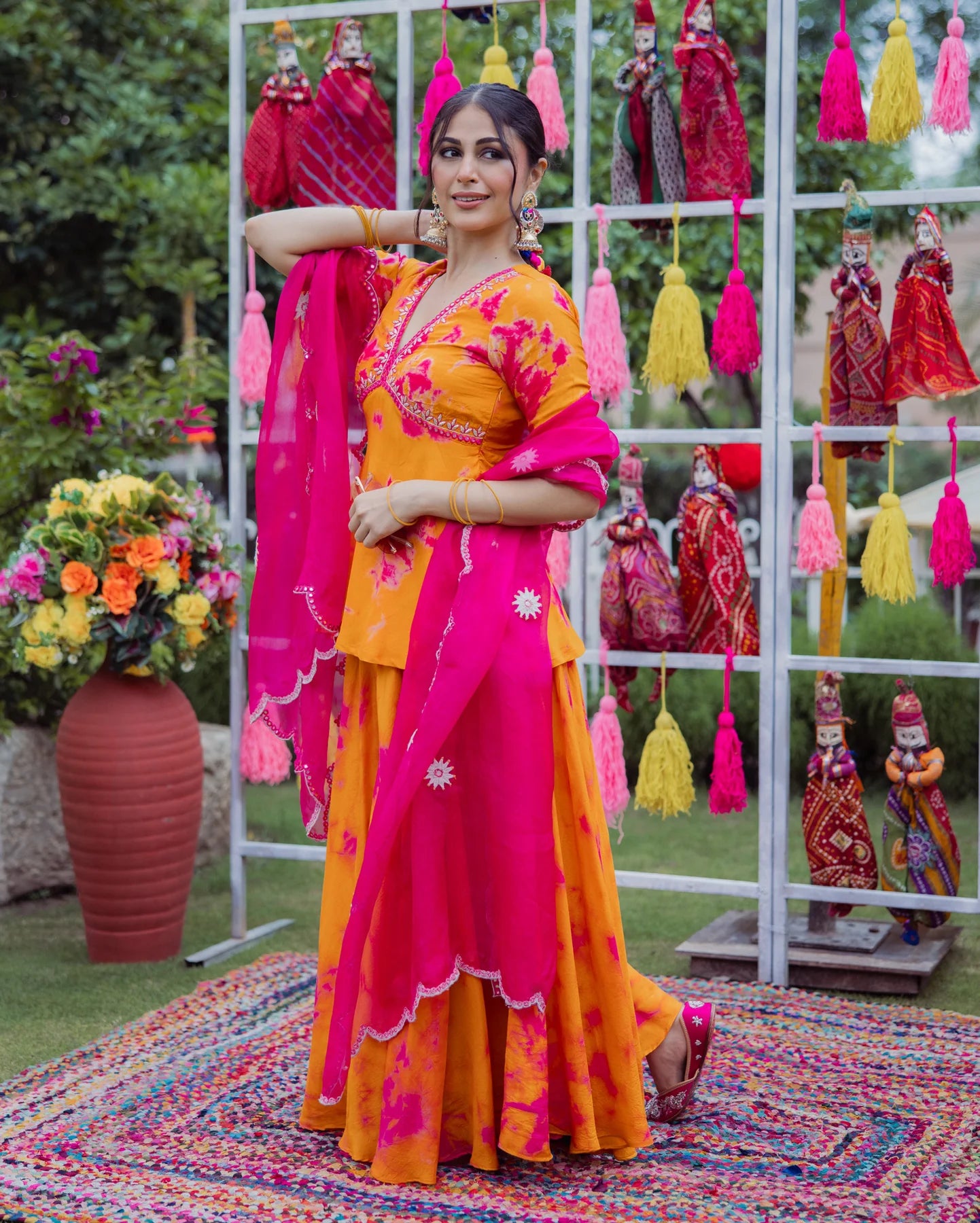 Ritu Orange Pink Tie Dye Muslin Sharara Set for Women Stylish Comfortable and Perfect for Festive Wear