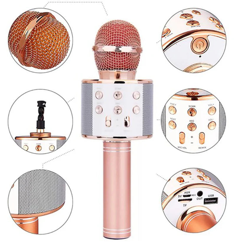 Wireless Bluetooth Handheld Condenser Microphone with Speaker for Karaoke Audio Recording