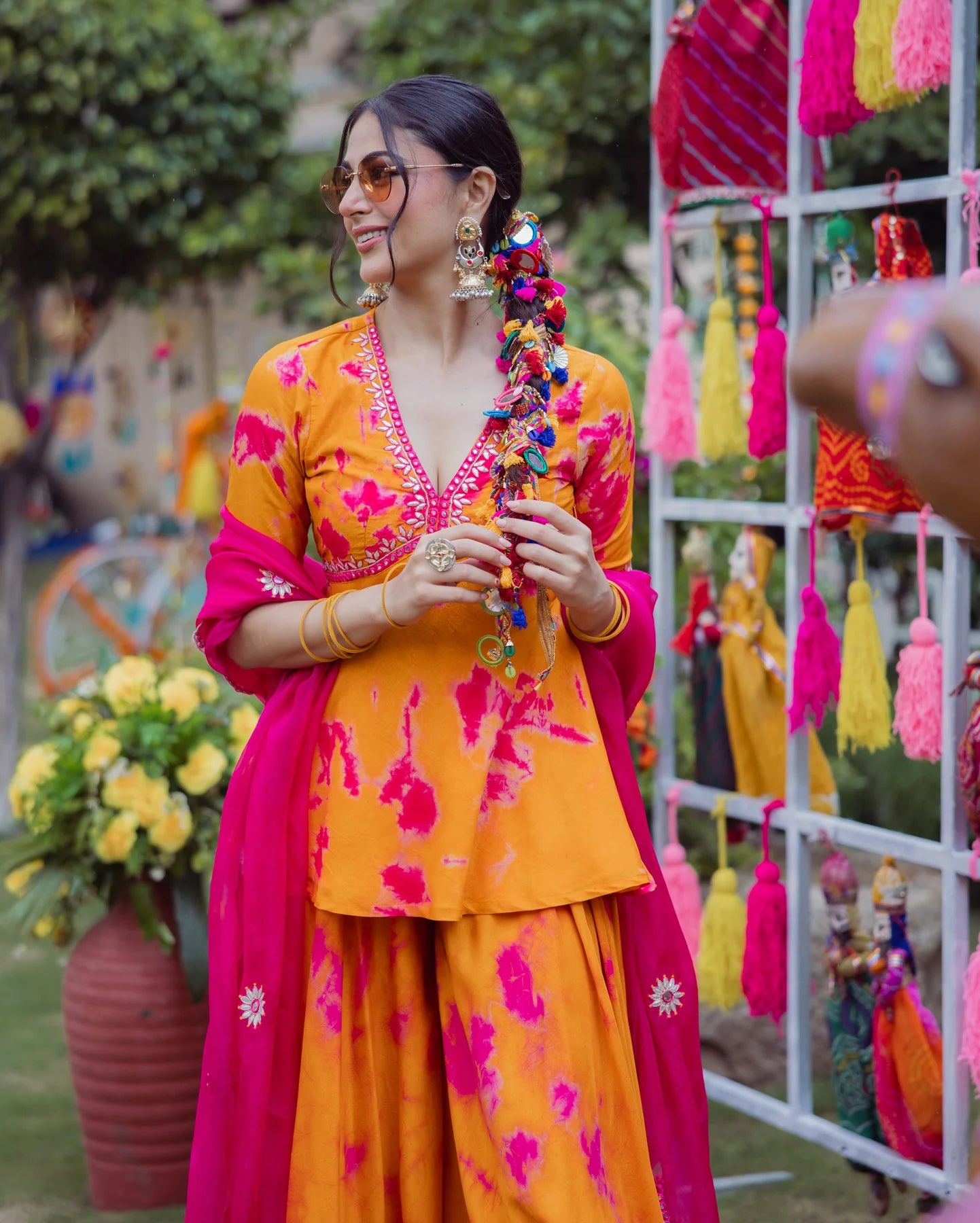 Ritu Orange Pink Tie Dye Muslin Sharara Set for Women Stylish Comfortable and Perfect for Festive Wear