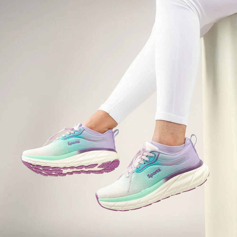 Versatile Women’s Lace-Up Sports Shoes in Purple and Green for Fitness, Running, and Casual Outings