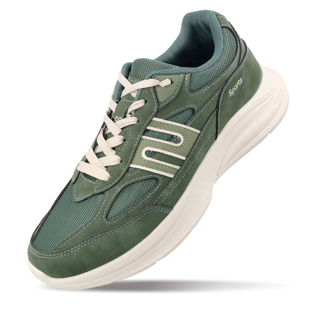Comfortable Men’s Suede Sports Sneakers in Dark Green for Walking and Outdoor Activities
