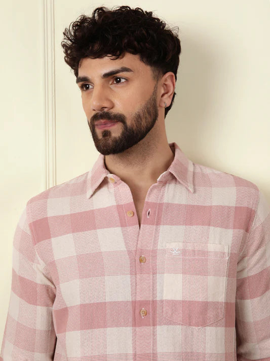 Premium Quality Textured Pink Checked Shirt for Men’s Office and Daily Wear