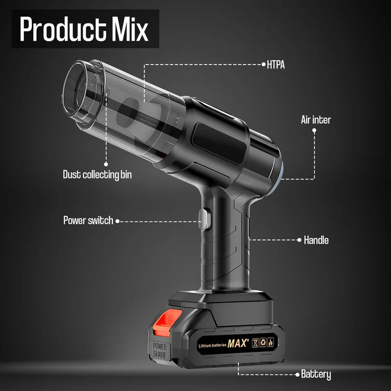 Cordless Vacuum Cleaner with 21,000Pa Suction High Power Detachable Battery and Various Cleaning Attachments