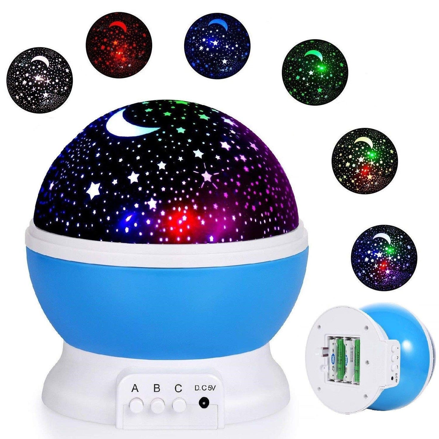 Star Projector Lamp Rotating Night Light with 360 Degree Moon and Star Projection USB Powered for Kids Room (Random Colour)