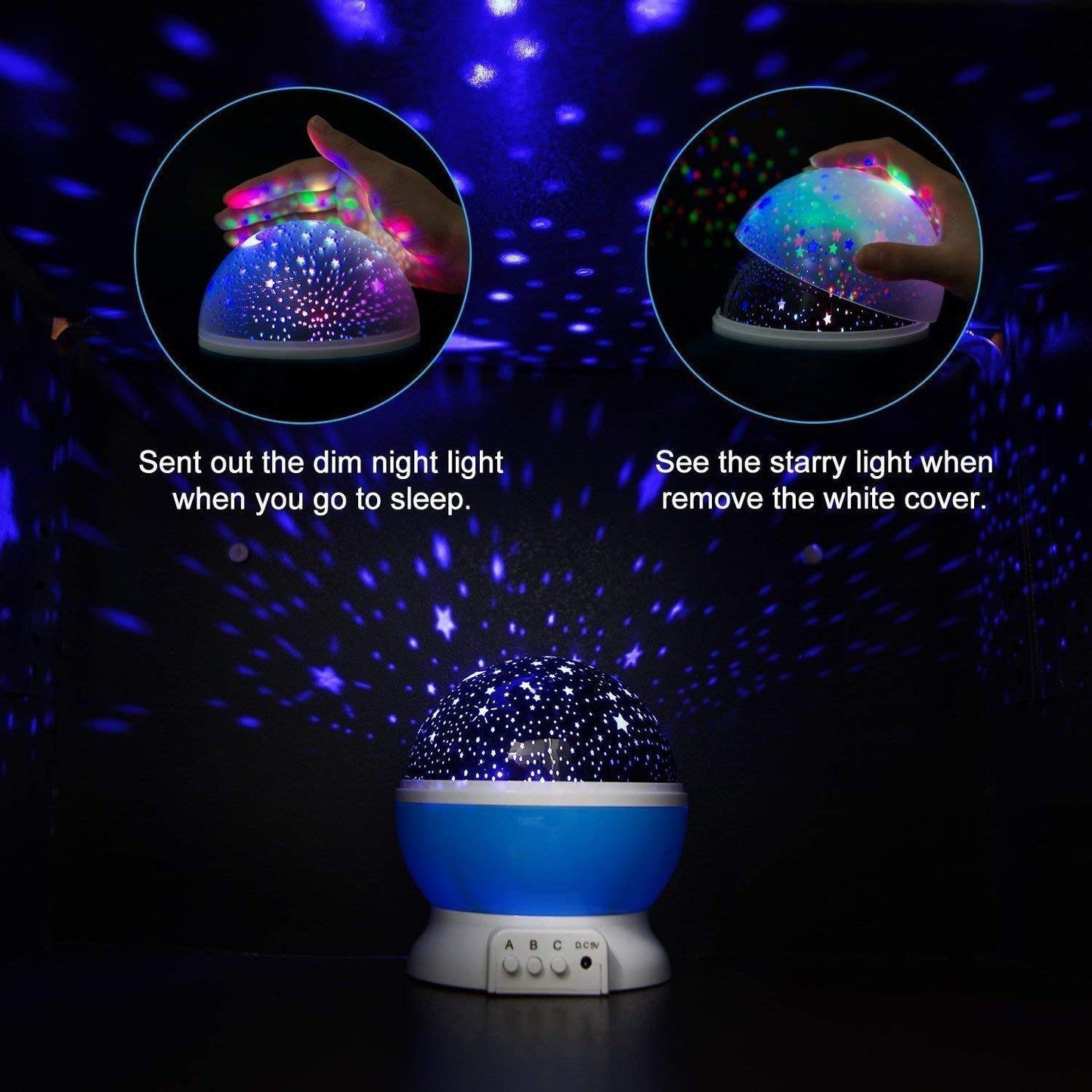 Star Projector Lamp Rotating Night Light with 360 Degree Moon and Star Projection USB Powered for Kids Room (Random Colour)
