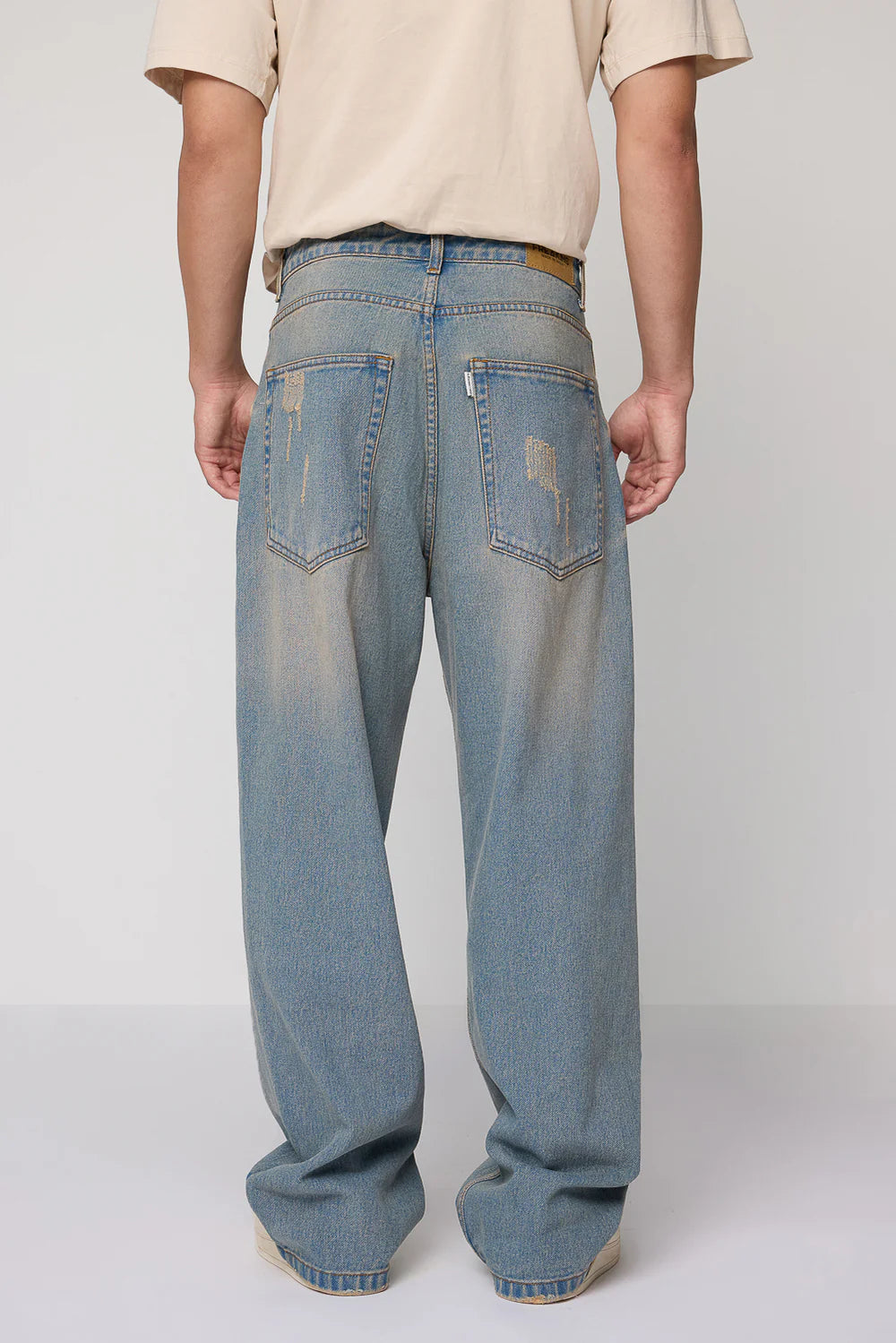 Classic Calm Blue Baggy Straight Fit Jeans for Men Streetwear