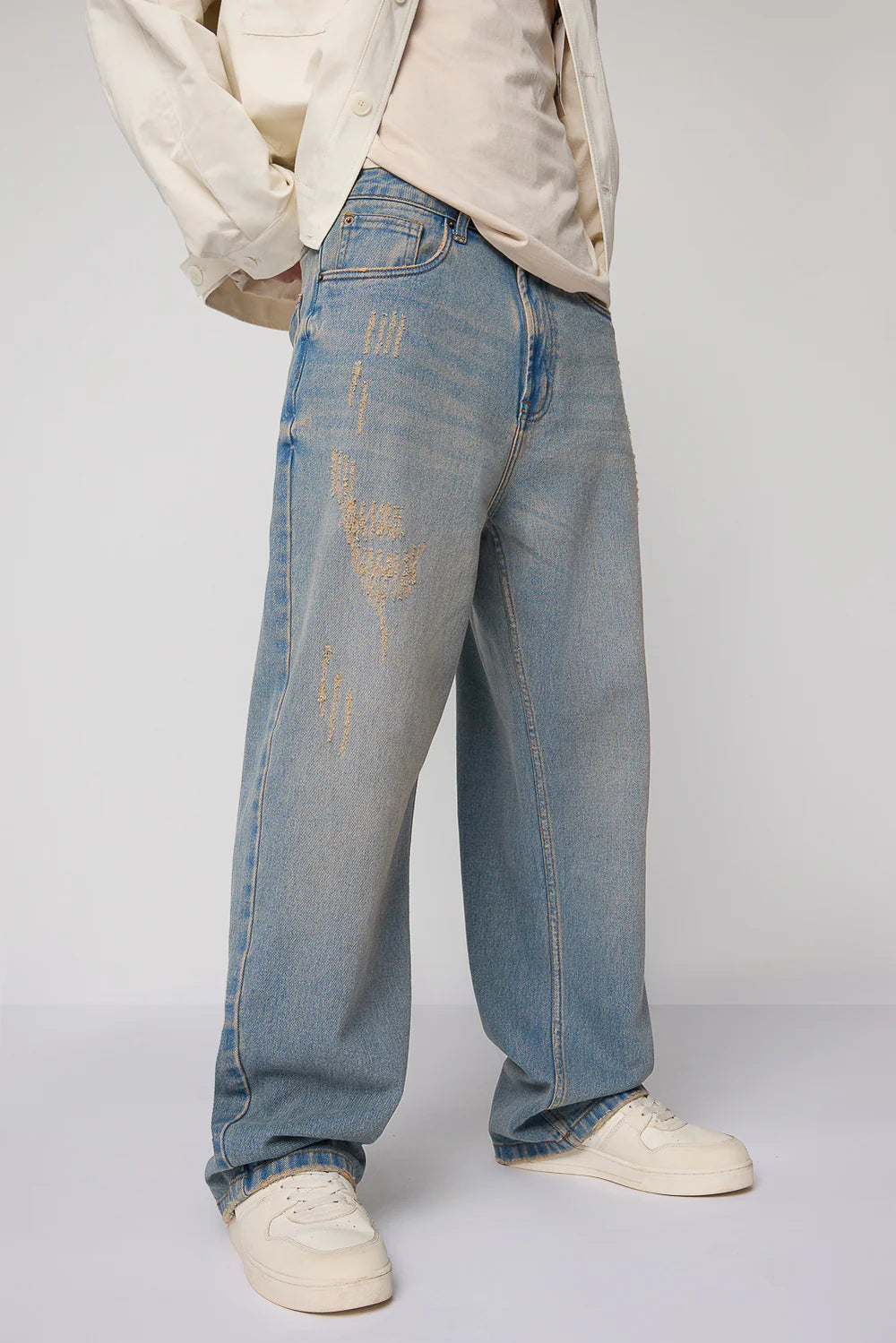 Classic Calm Blue Baggy Straight Fit Jeans for Men Streetwear