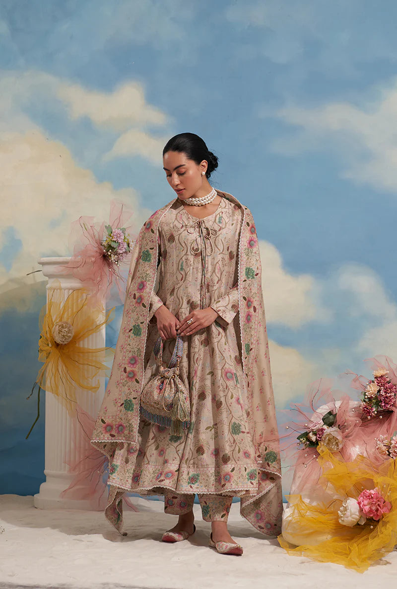 Women’s Ivory Festive Anarkali Kurta Set with Intricate Mughal Inspired Design