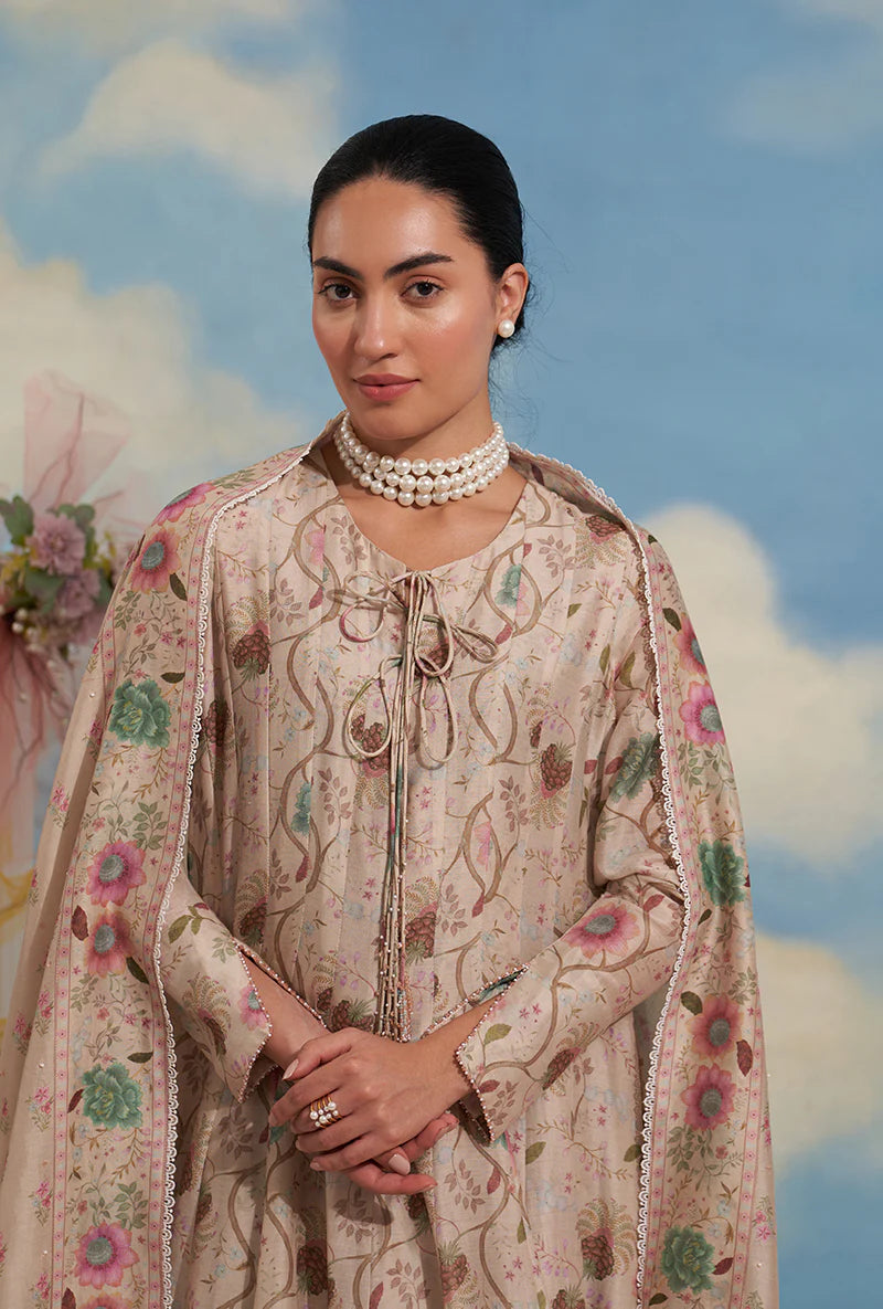 Women’s Ivory Festive Anarkali Kurta Set with Intricate Mughal Inspired Design