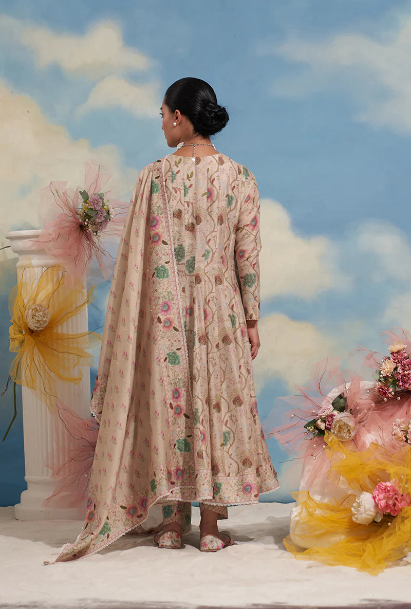 Women’s Ivory Festive Anarkali Kurta Set with Intricate Mughal Inspired Design