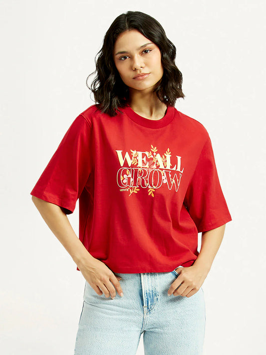 Minimalist Women’s Typographic Print T-shirt with Relaxed Comfortable Fit