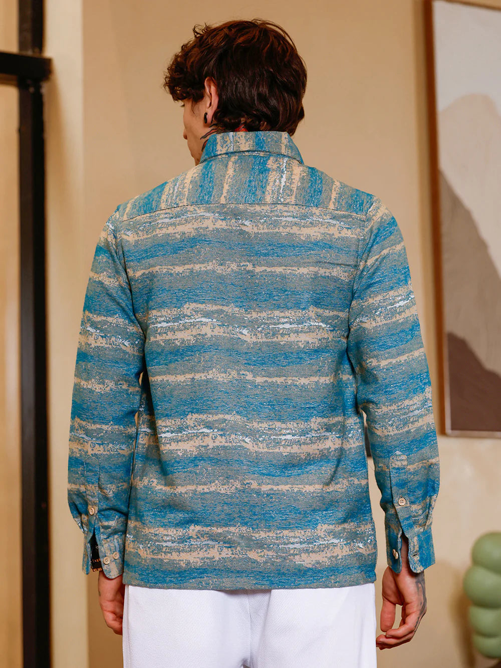 Slim Fit Gradient Strokes Pattern Jacquard Shirt for Office and Evening Look