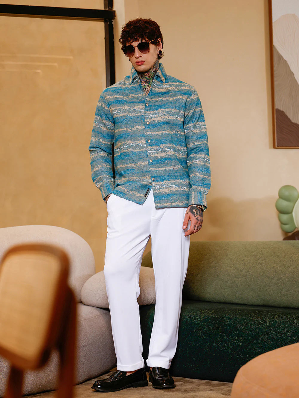 Slim Fit Gradient Strokes Pattern Jacquard Shirt for Office and Evening Look