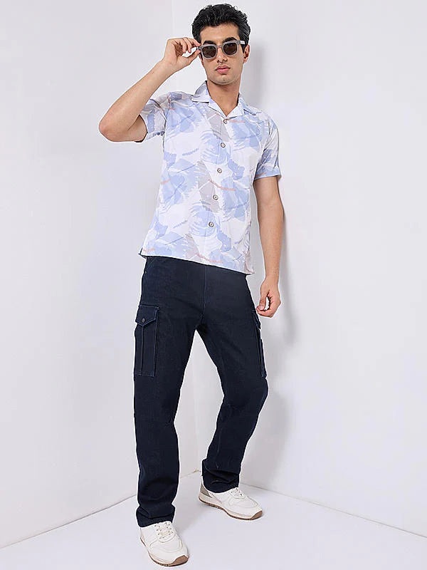 Fashionable Light Blue Slim Fit Shirt for Men with Modern Print Patterns