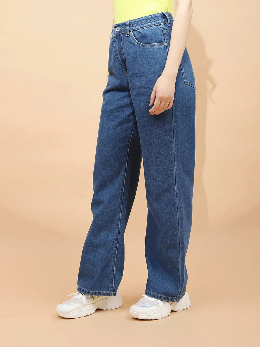 Women’s Classic Blue Cotton Blend Relaxed Jeans Comfortable and Ideal for Daily Wear
