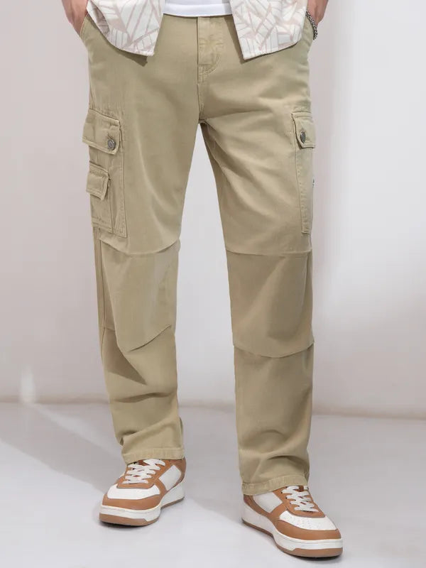 Trendy Khaki Straight Fit Stretchable Jeans for Men with Modern Style