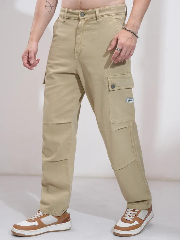 Trendy Khaki Straight Fit Stretchable Jeans for Men with Modern Style