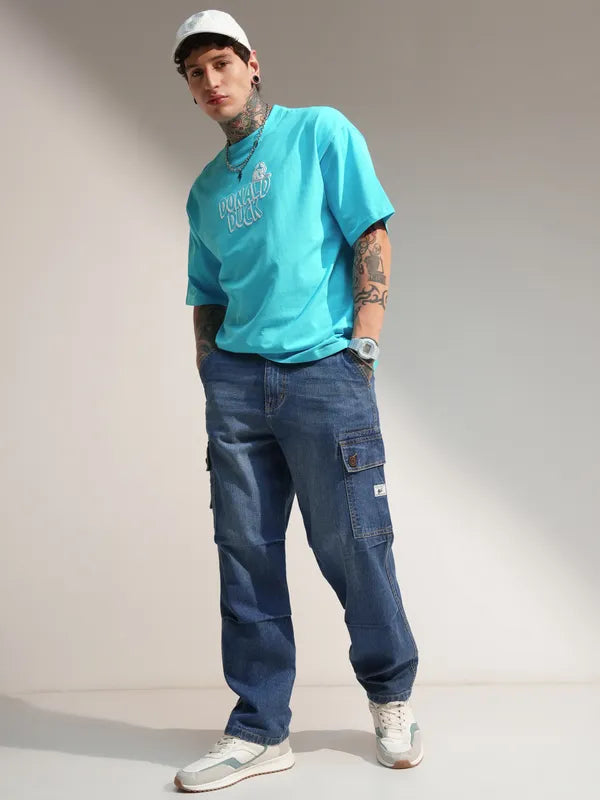 Men’s Casual Baggy Fit Stretchable Blue Cargo Jeans for Daily Wear
