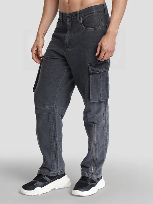 Men’s Grey Stretchable Loose Fit Denim Jeans for Everyday Comfort